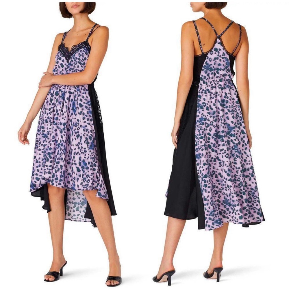 Koche Collective Purple Leopard Printed Lace Hi-Lo Dress